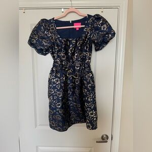 Lilly Pulitzer Navy Dress with Metallic Gold Floral Print